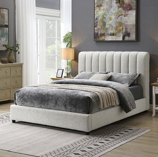Reddick King Size White Boucle Fabric Bed Frame