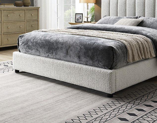 Reddick King Size White Boucle Fabric Bed Frame