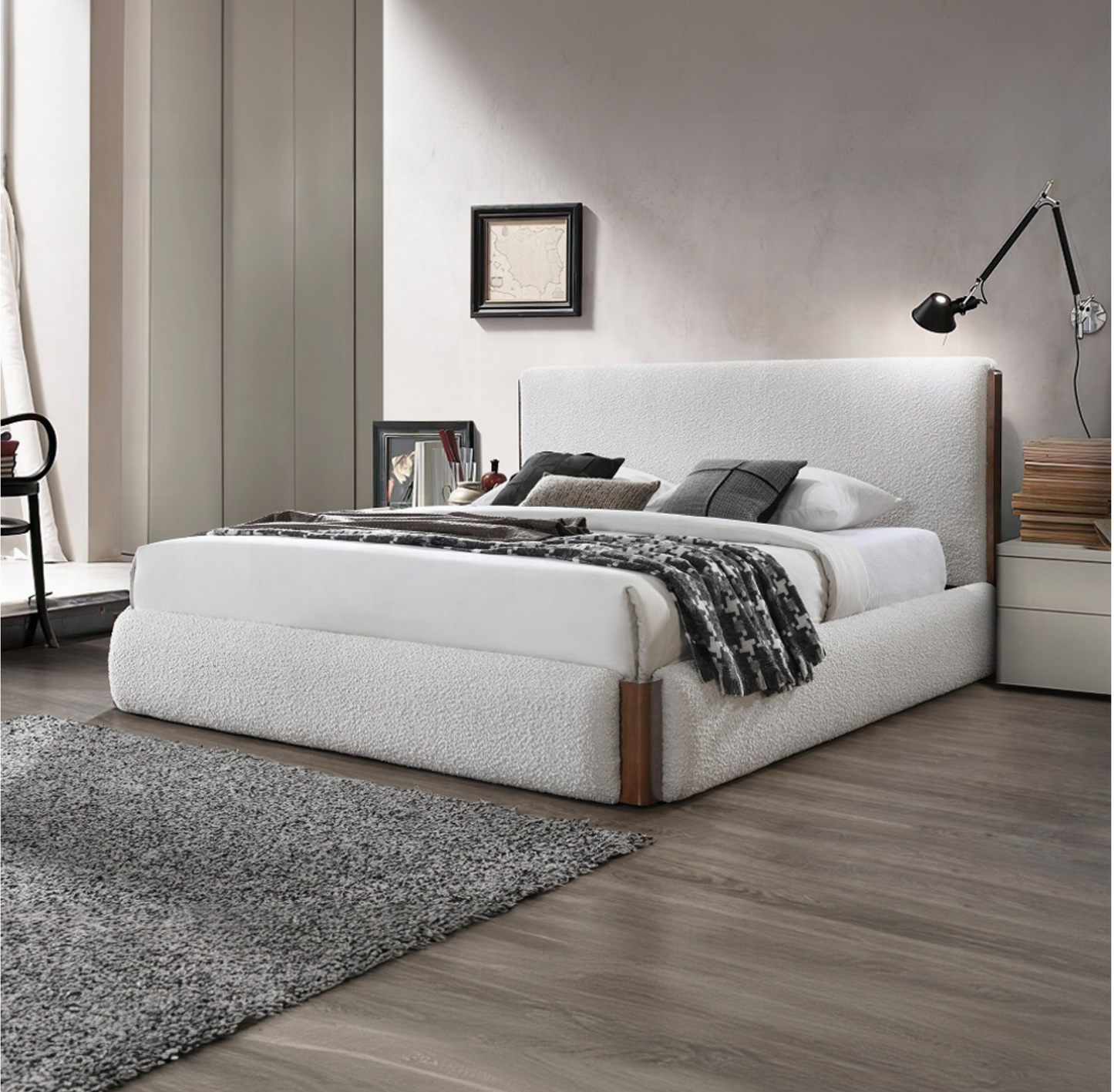 Darius Queen White Boucle Bed Frame