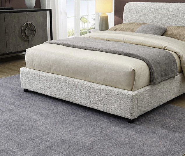 Vestino Queen Off White Boucle Fabric Bed Frame