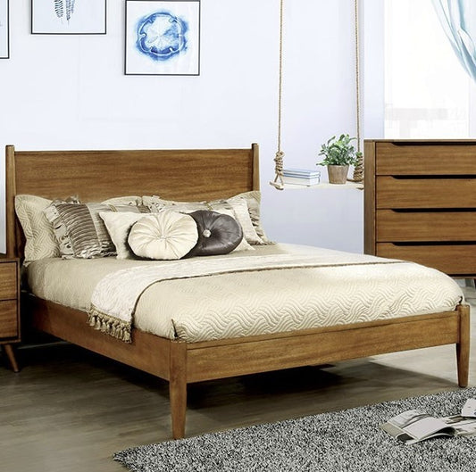 Purnell Oak Mid Century Modern Queen Platform Bed Frame