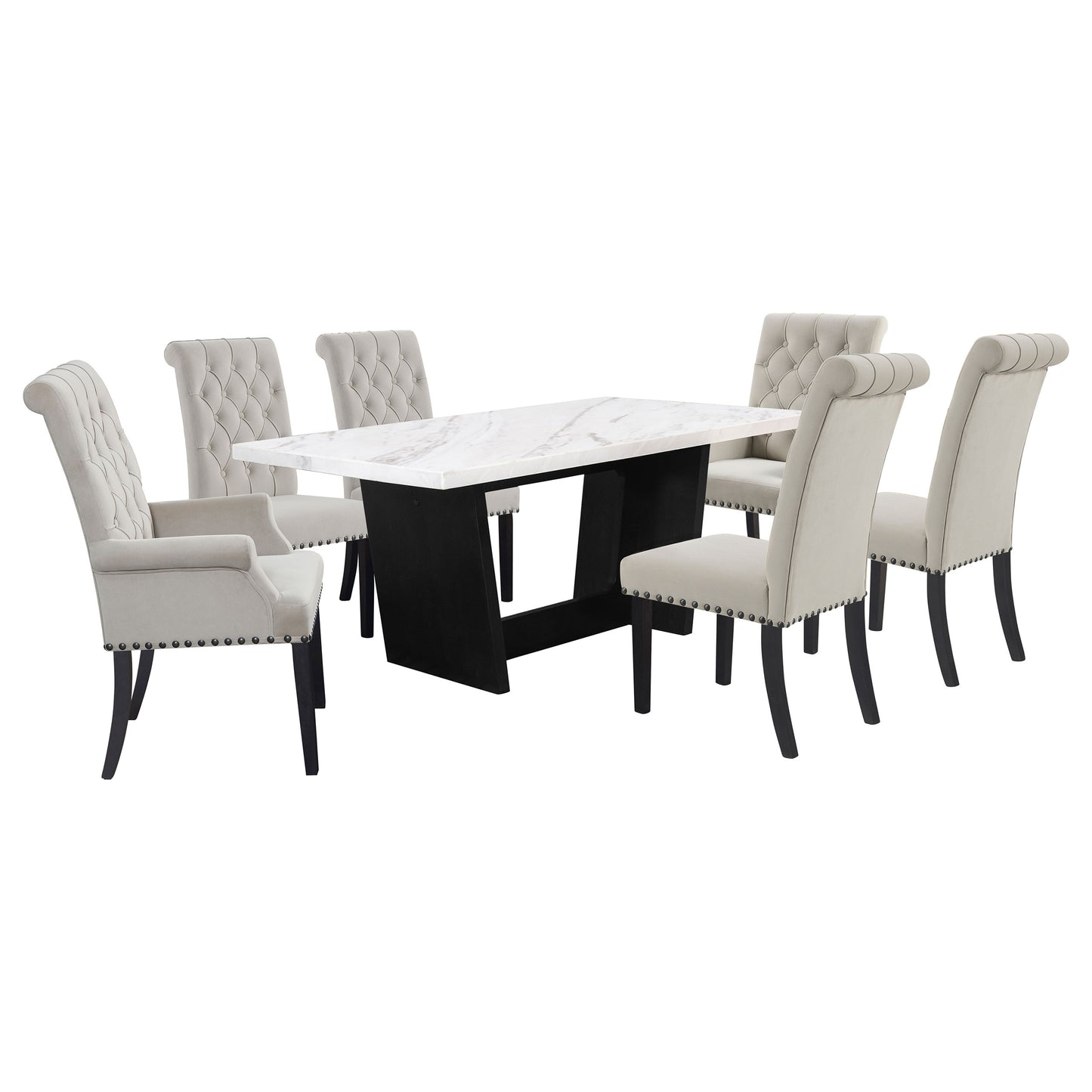 Sherry 7-piece Rectangular Marble Top Dining Table Set Sand