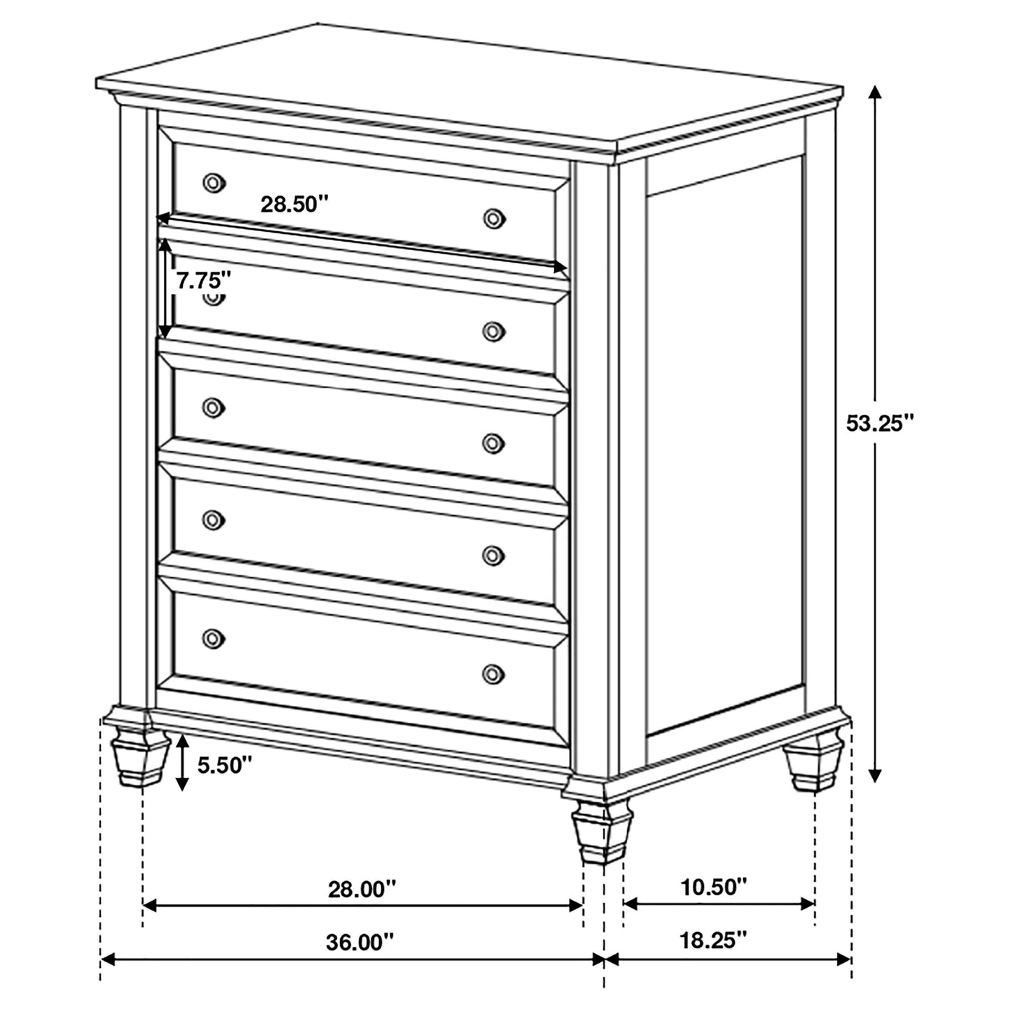 Sandy Beach 5-drawer Bedroom Chest Cream White