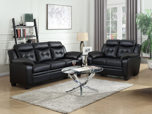 Finley 2-piece Upholstered Padded Arm Tufted Sofa Set Black