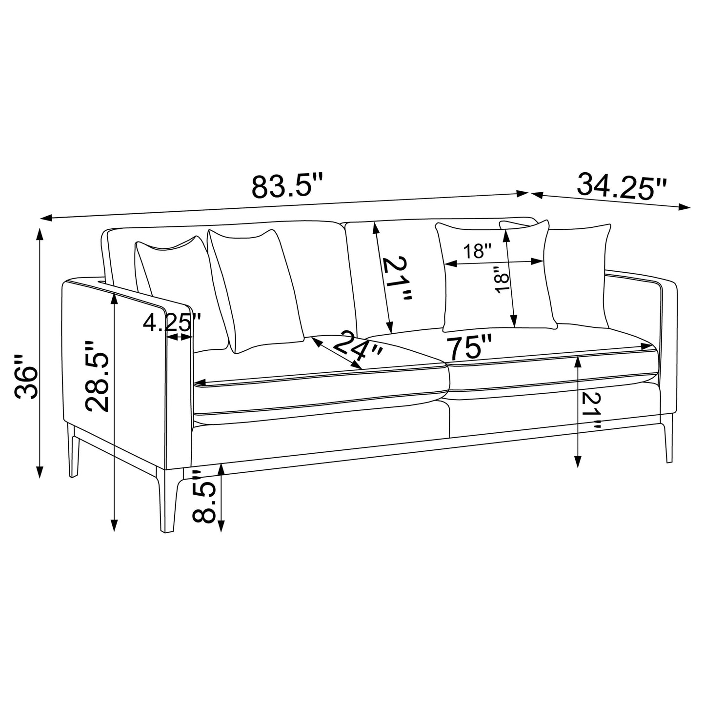 Apperson 2-piece Upholstered Track Arm Sofa Set Light Grey