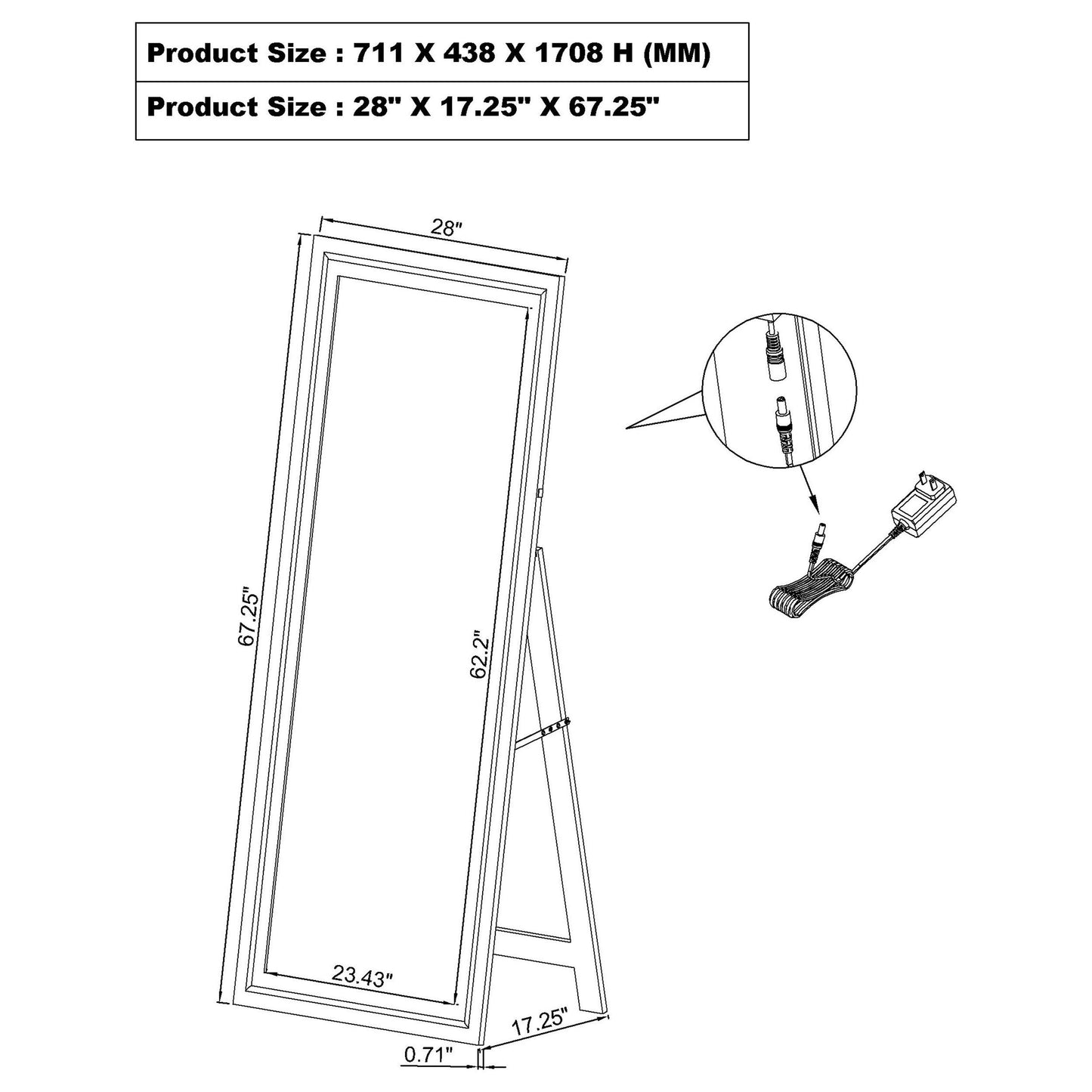 Windrose 28 x 67 Inch Tempered LED Standing Mirror White