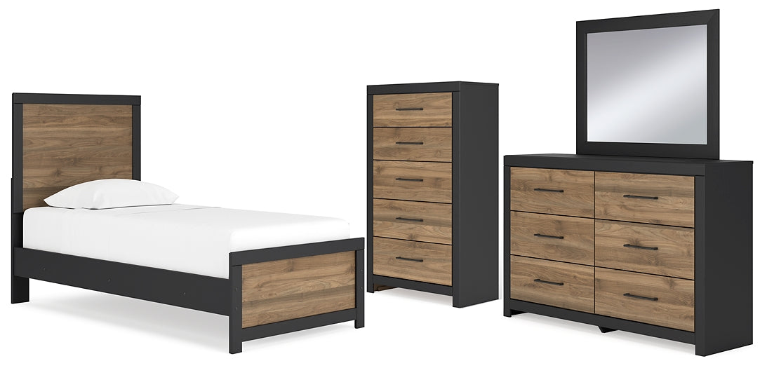 Vertani Twin Panel Bed with Storage with Mirrored Dresser and Chest