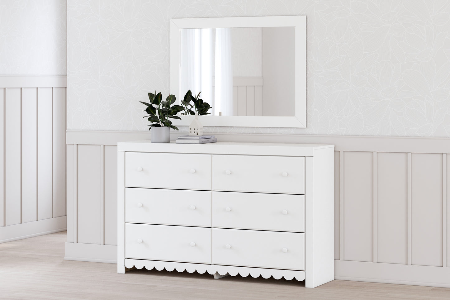 Mollviney Twin Panel Storage Bed with Mirrored Dresser