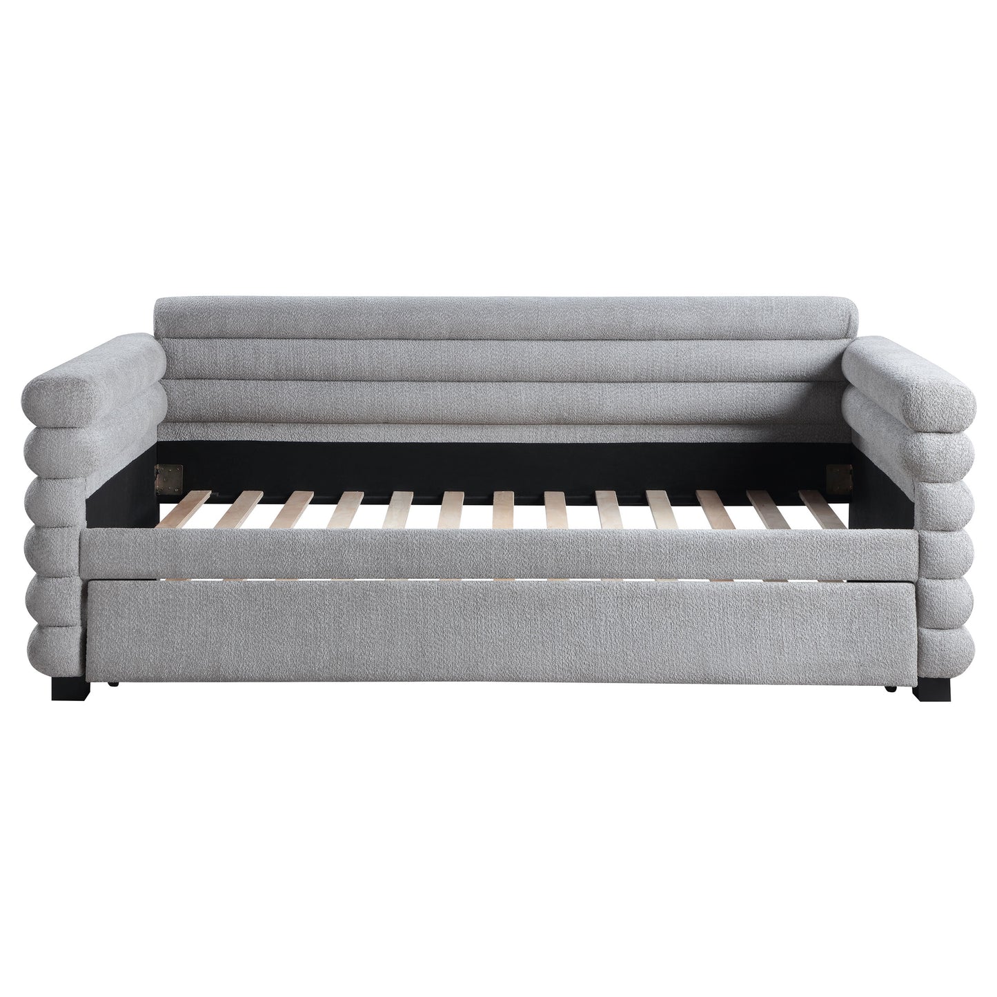 Patricia Boucle Upholstered Twin Day Bed with Trundle Grey