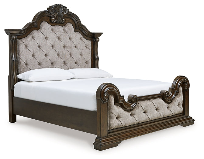 Maylee California King Upholstered Bed with Mirrored Dresser