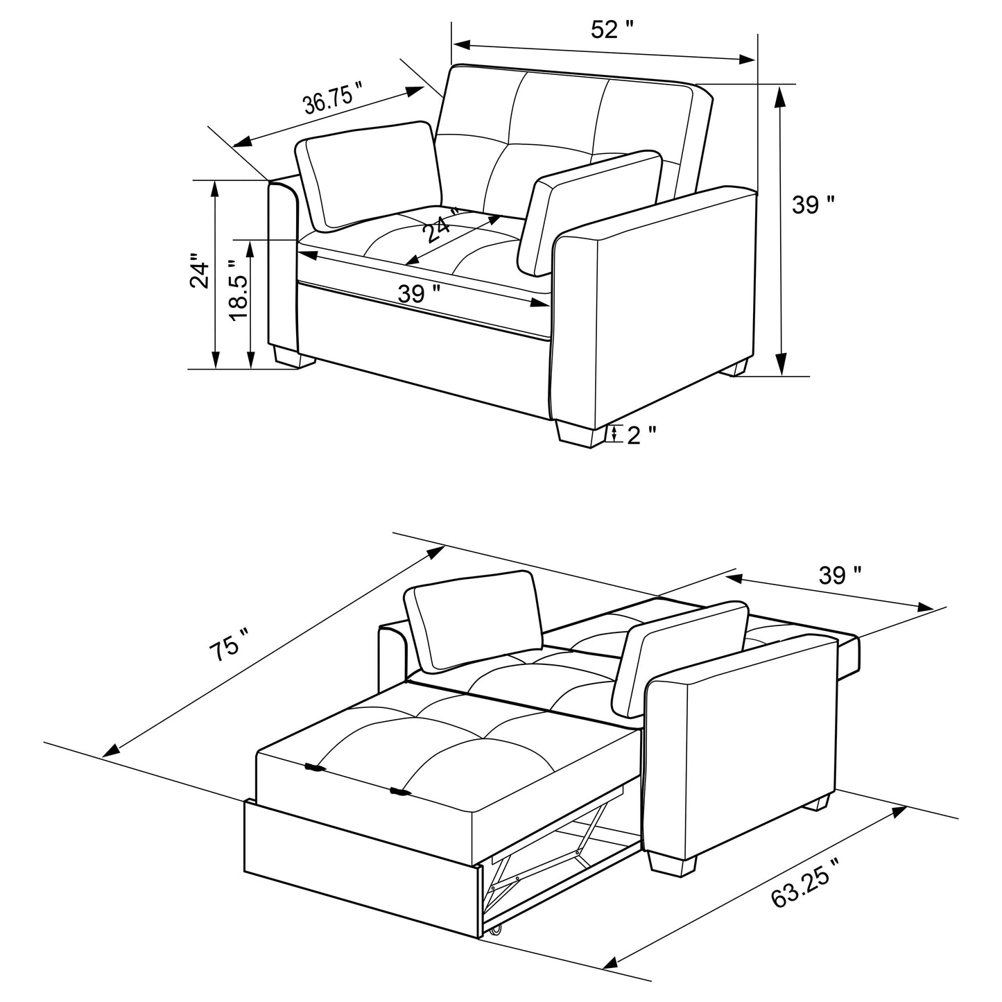 Edith Upholstered Convertible Sleeper Sofa Bed Beige