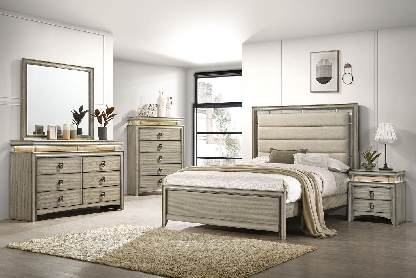 Giselle 8-drawer Dresser with Mirror Rustic Beige