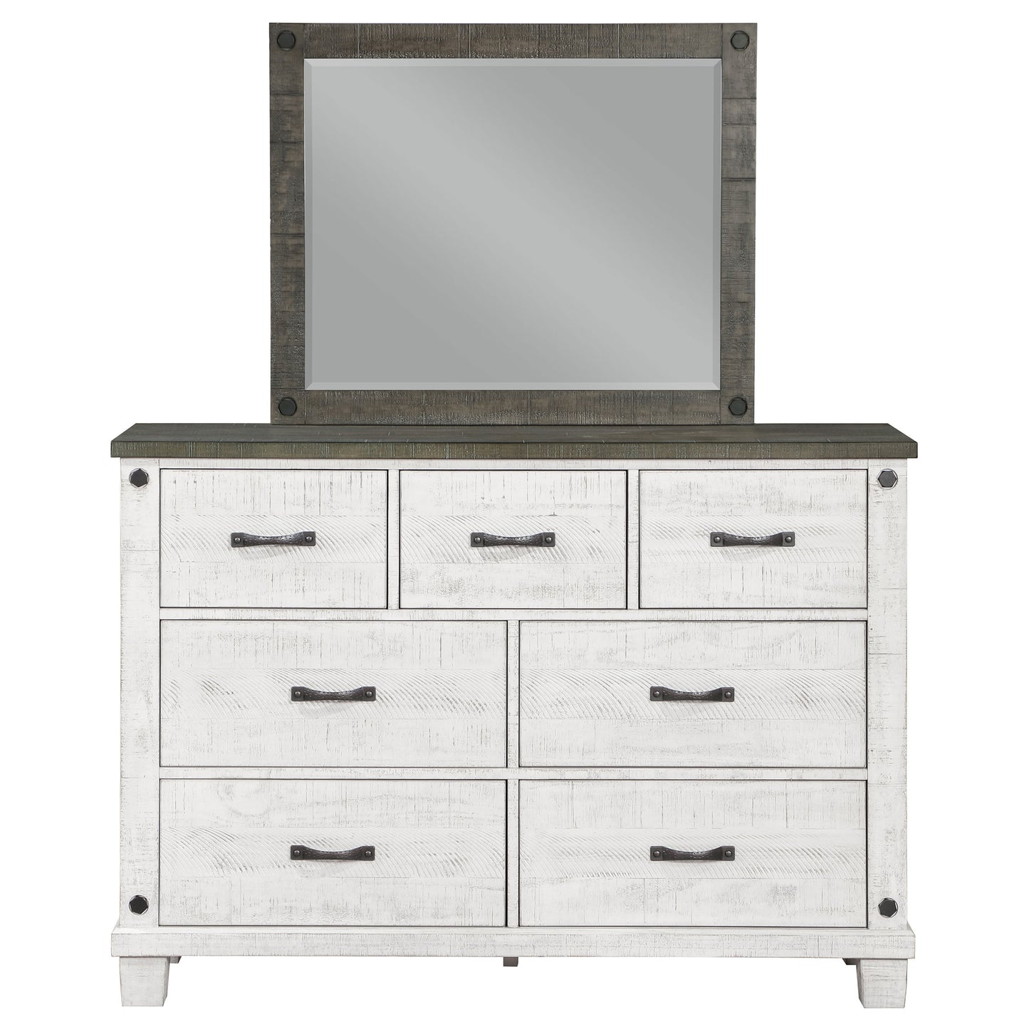 Lilith 7-drawer Dresser with Mirror Distressed White