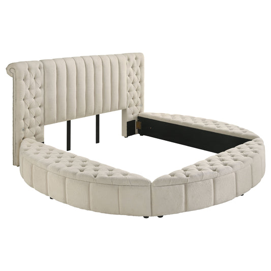 Sonya Upholstered Eastern King Round Storage Bed Ivory