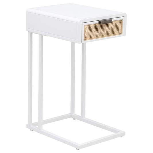 Amherst 1-drawer Radio Weave Cane Metal Side Table White