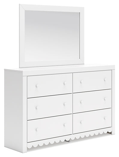 Mollviney Full Panel Headboard with Mirrored Dresser and Nightstand