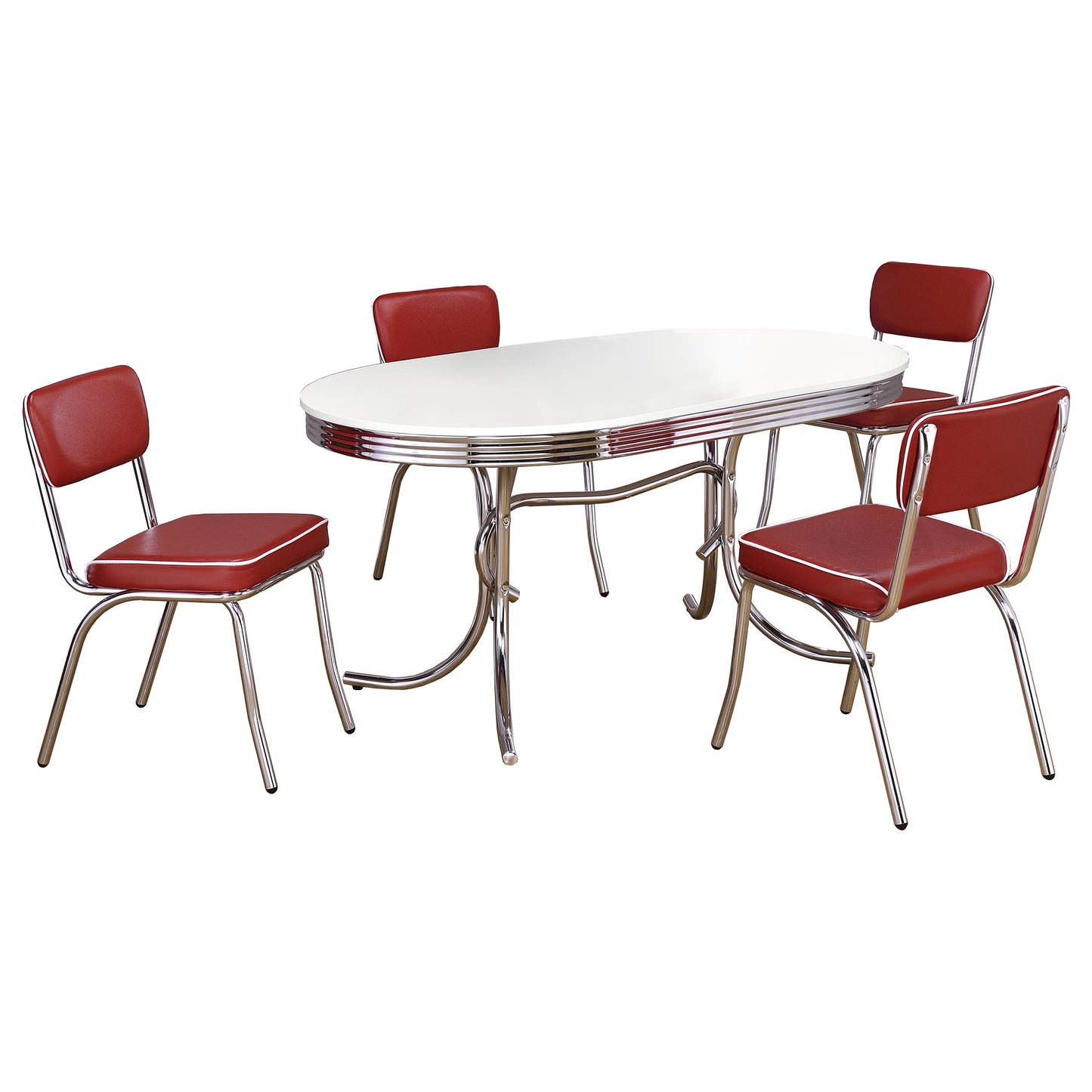 Retro 5-piece Oval Dining Table Set White and Red