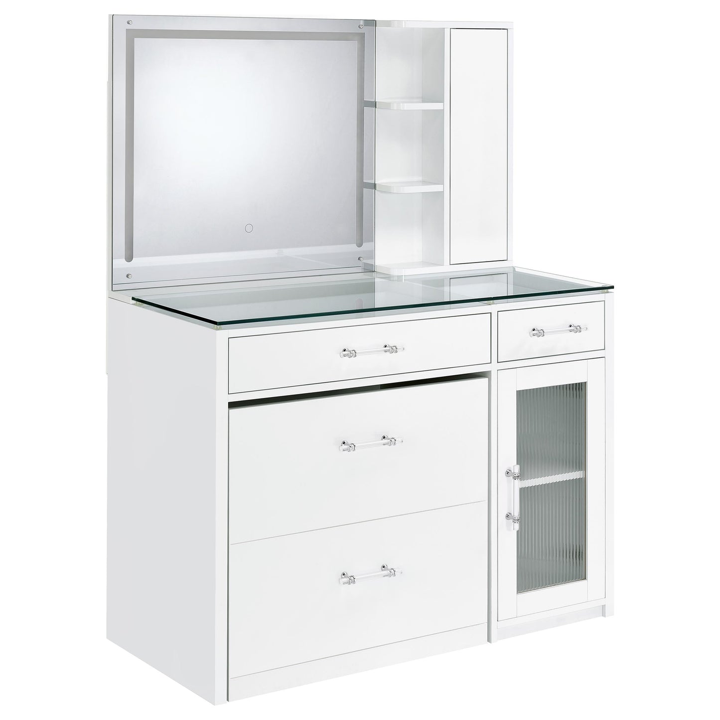 Flora 2-drawer Vanity Set with LED Mirror White High Gloss