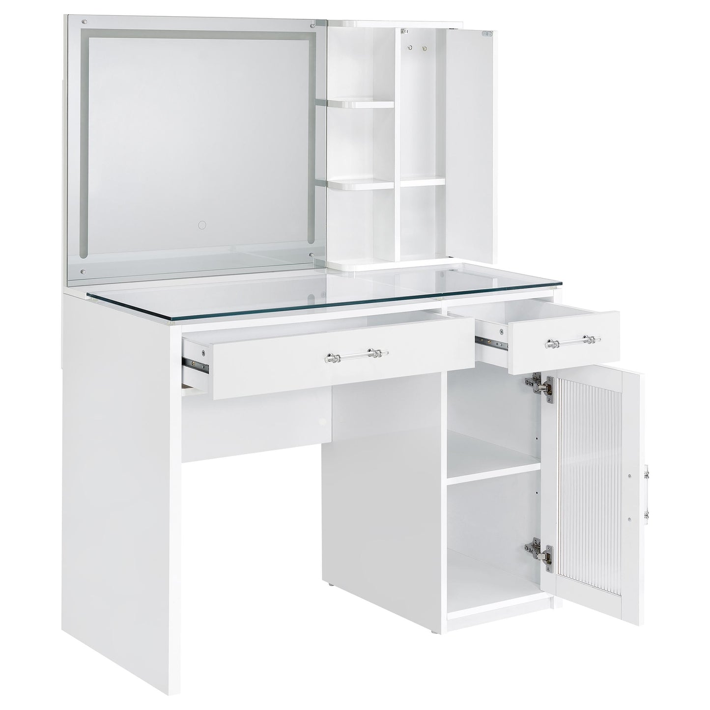 Flora 2-drawer Vanity Set with LED Mirror White High Gloss