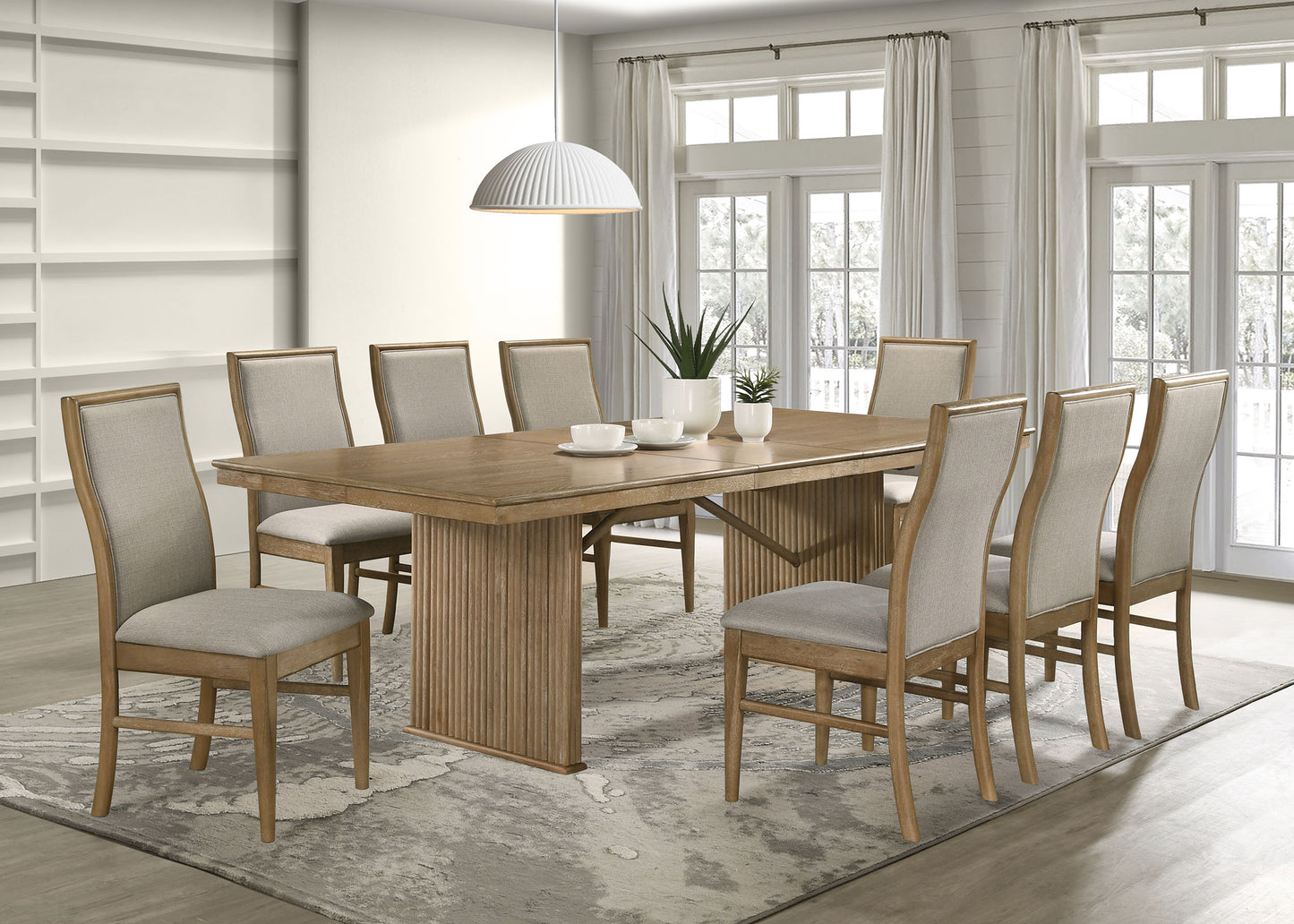 Adina 9-piece Extension Dining Set Distressed Light Brown