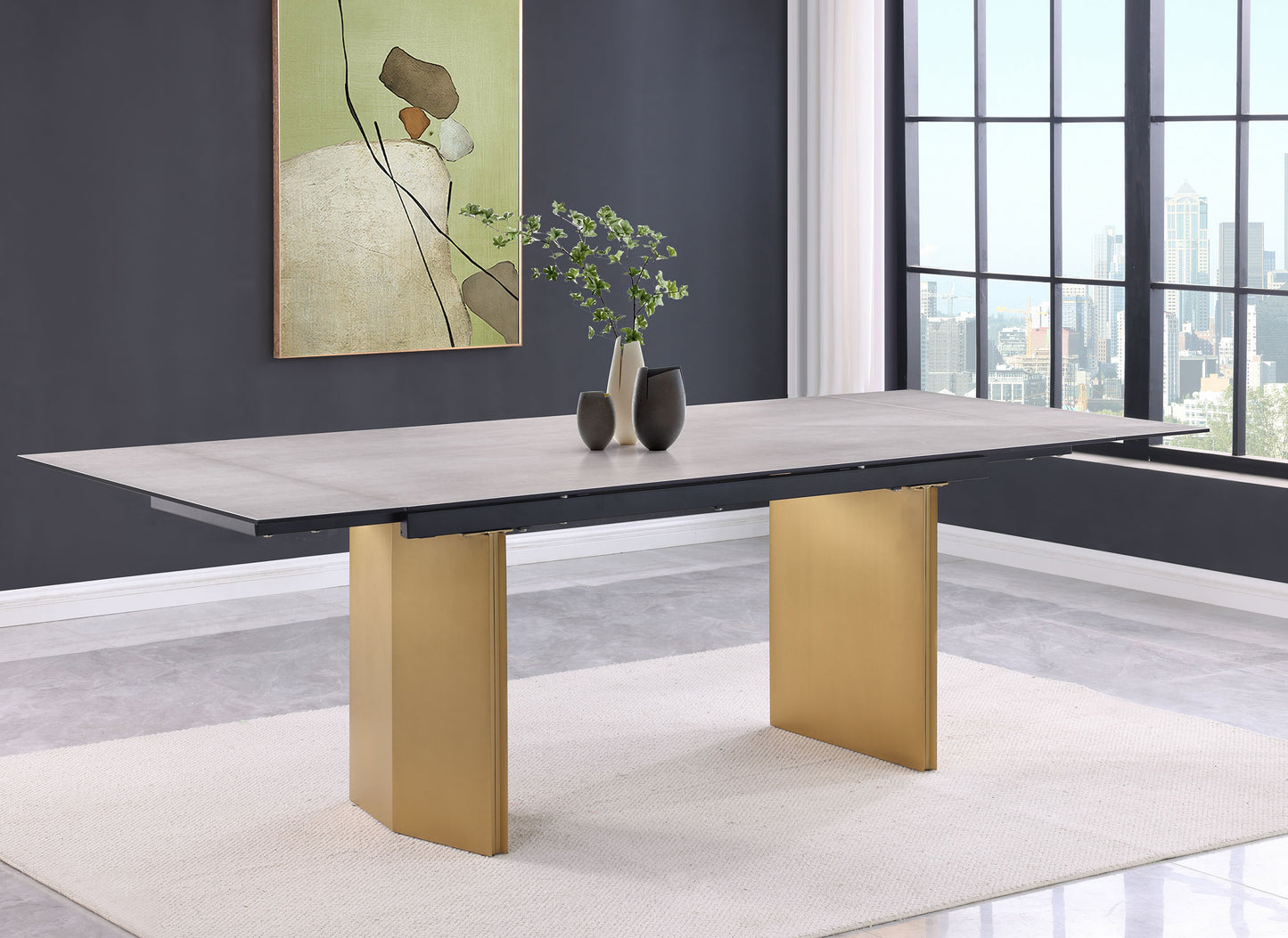 Vesa 97-inch Glass Top Extension Dining Table Beige