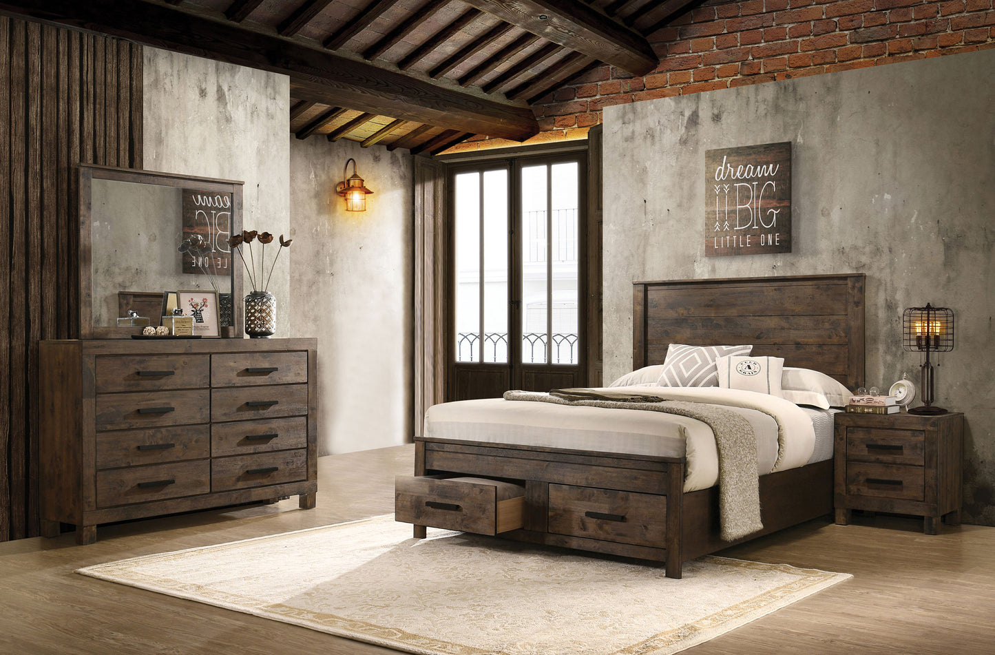 Woodmont 4-piece Queen Bedroom Set Rustic Golden Brown