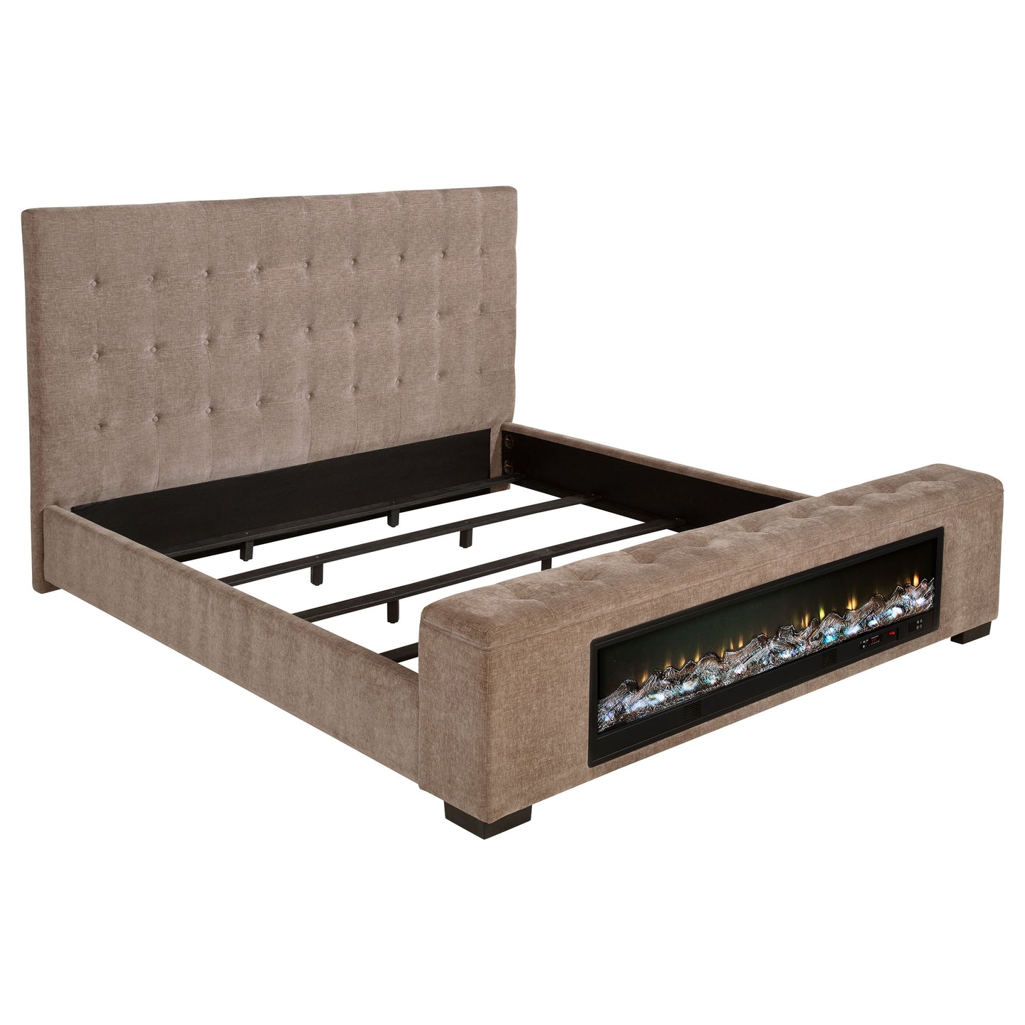 Senna Upholstered Queen Audio Flame Visualizer Bed Brown