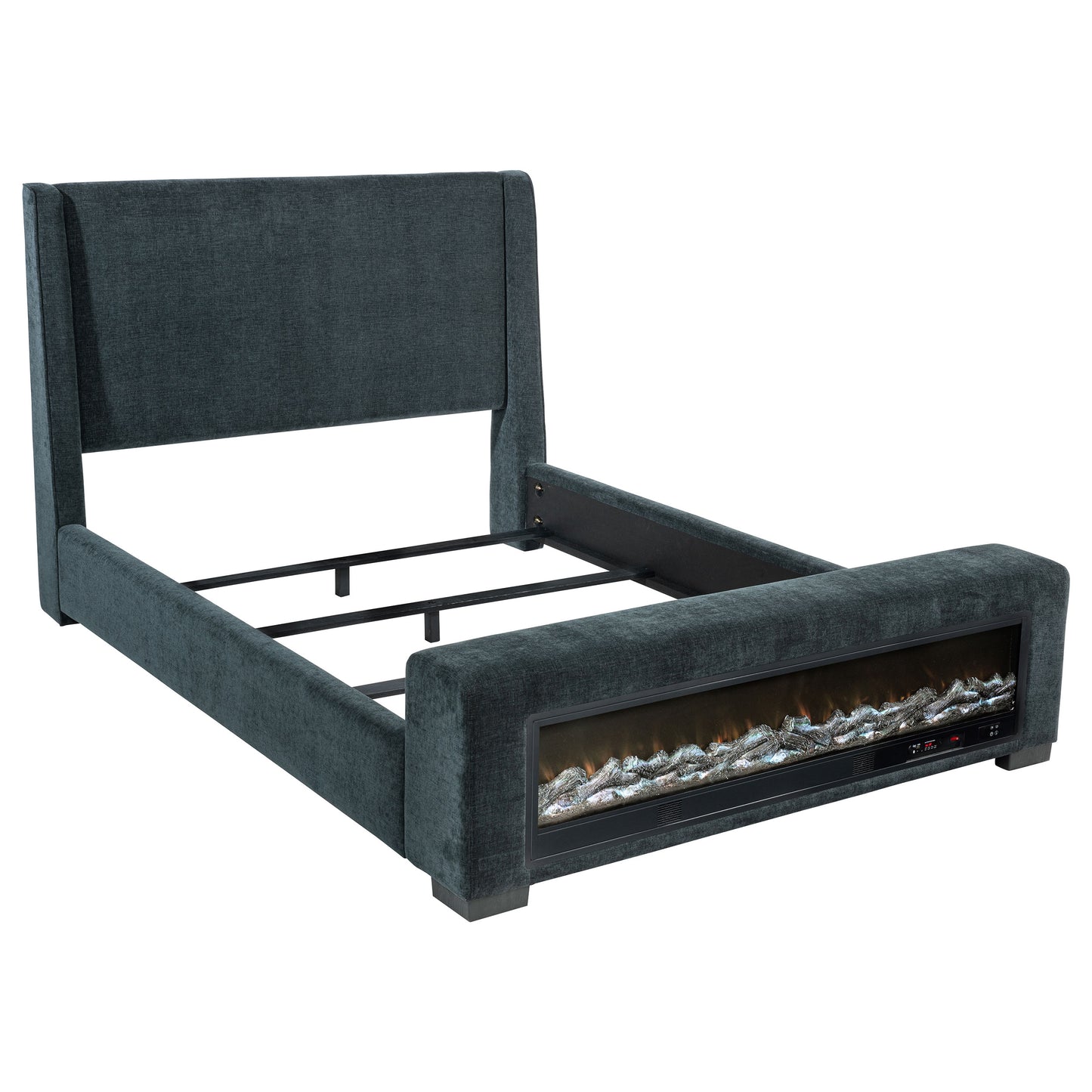 Preston Upholstered Queen Audio Flame Visualizer Bed Blue