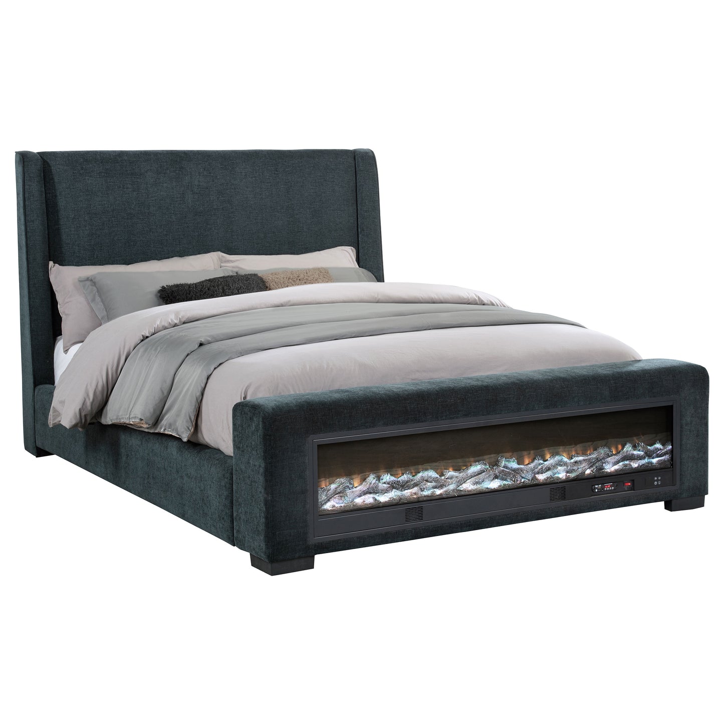 Preston Upholstered Queen Audio Flame Visualizer Bed Blue