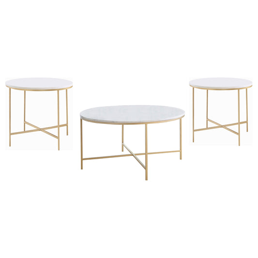 Ellison 3-piece Round Marble Coffee and End Table Set White