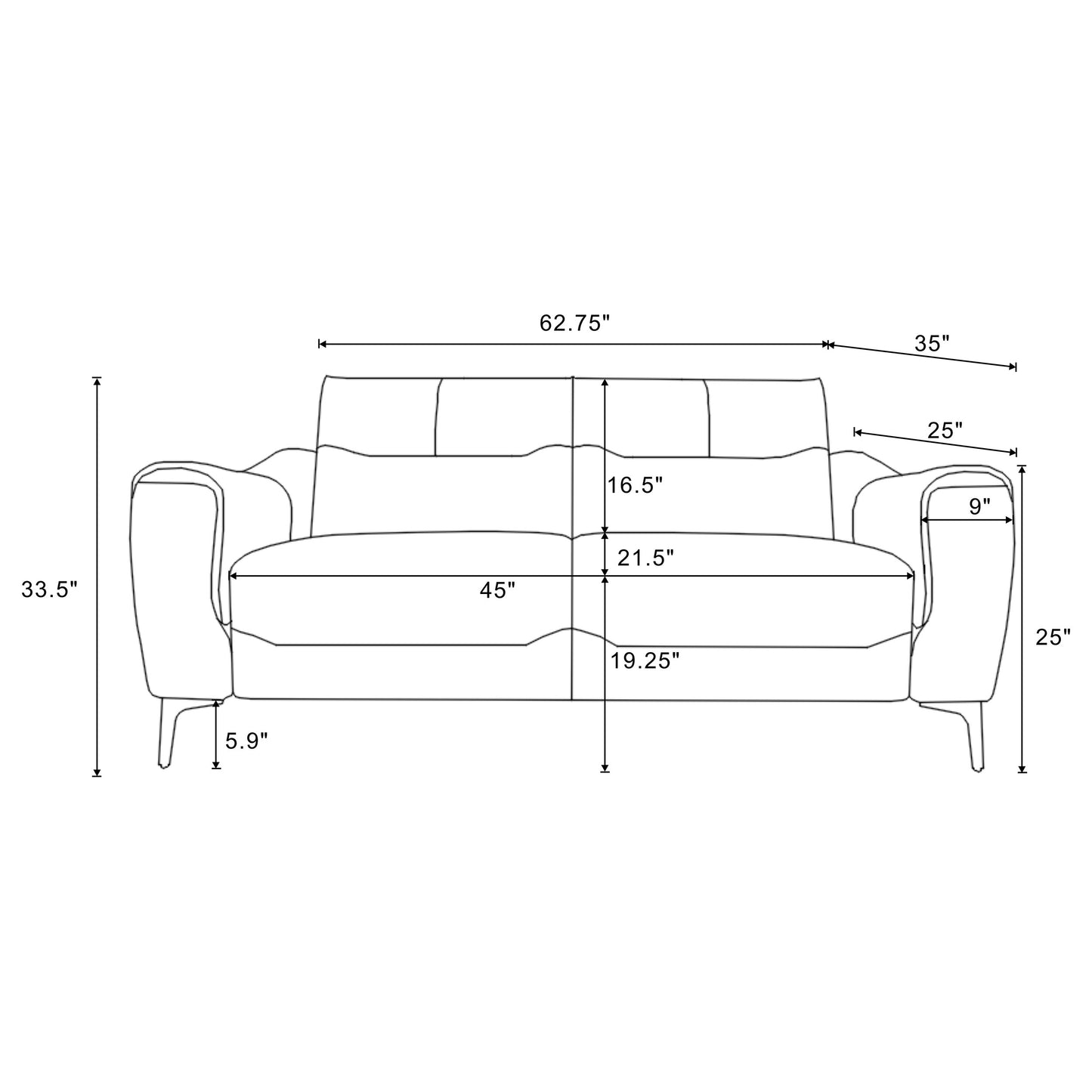 Nolan Upholstered Sloped Track Arm Loveseat Charcoal