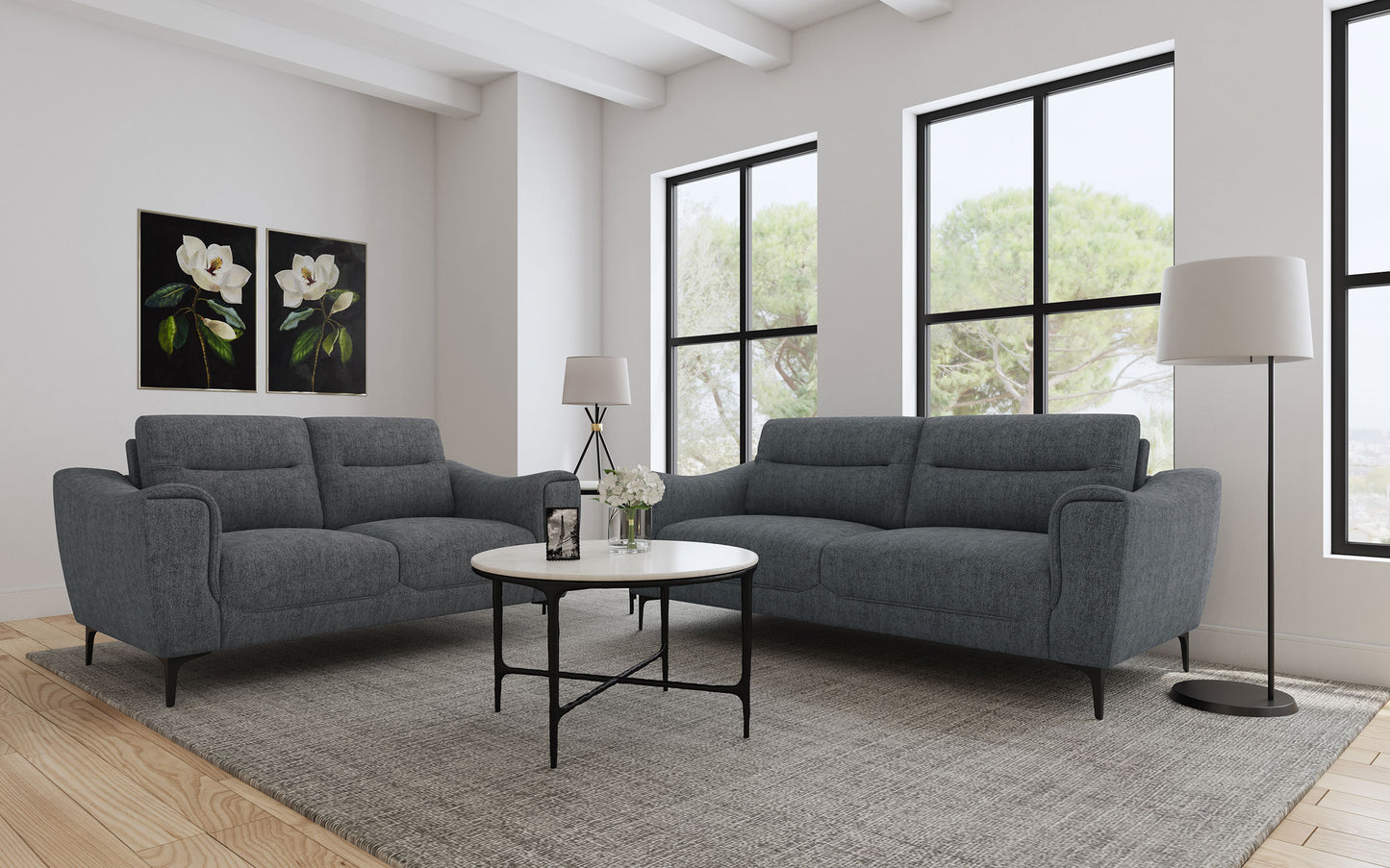 Nolan Upholstered Sloped Track Arm Loveseat Charcoal