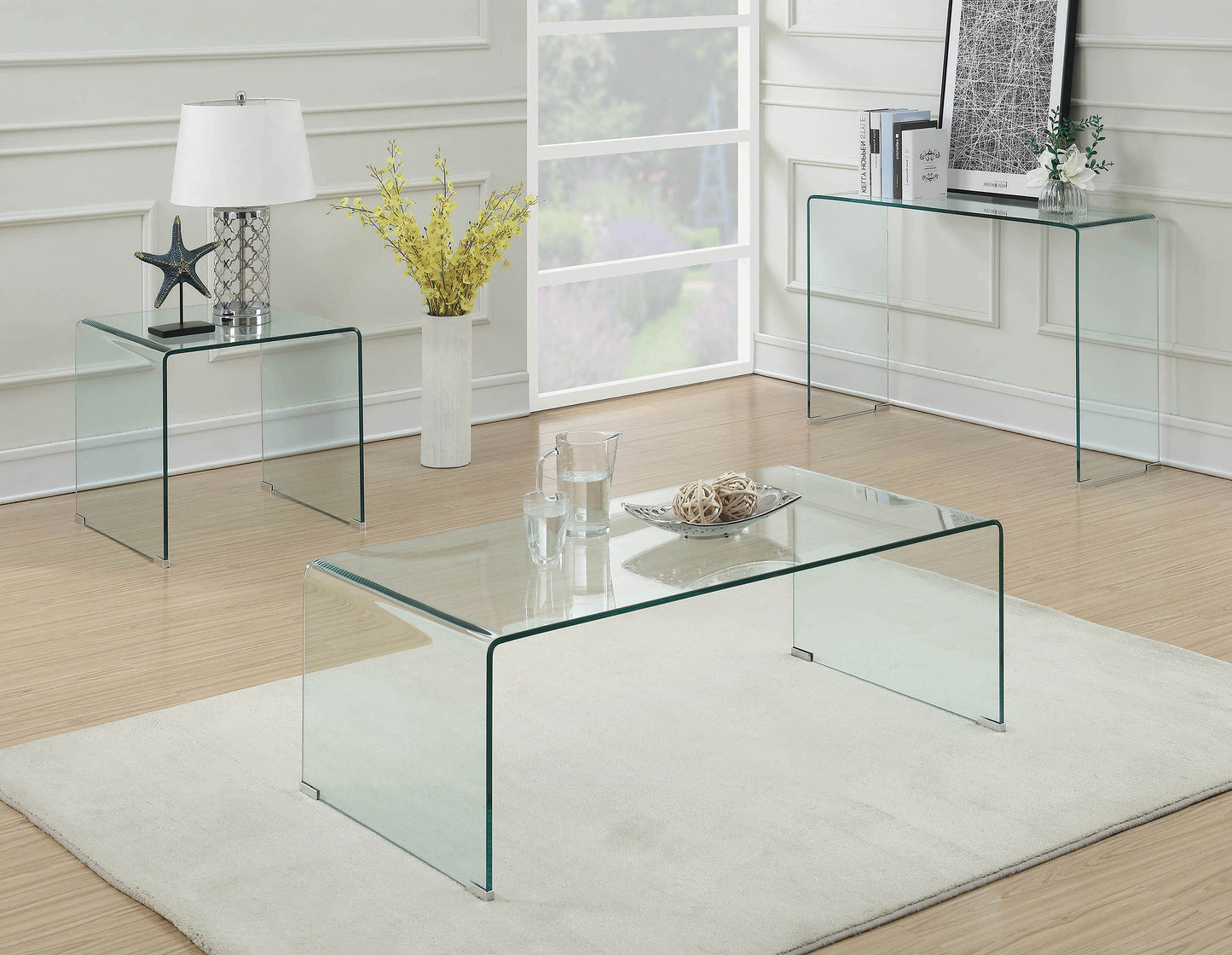 Ripley 3-piece Bent Glass Coffee and End Table Set Clear