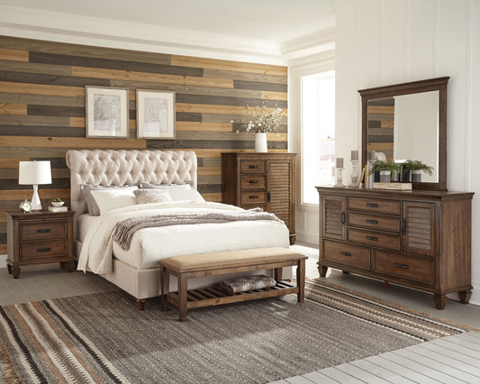 Devon5-piece Full Bedroom Set Beige and Burnished Oak