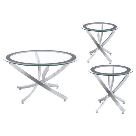 Brooke 3-piece Round Coffee and End Table Set Chrome