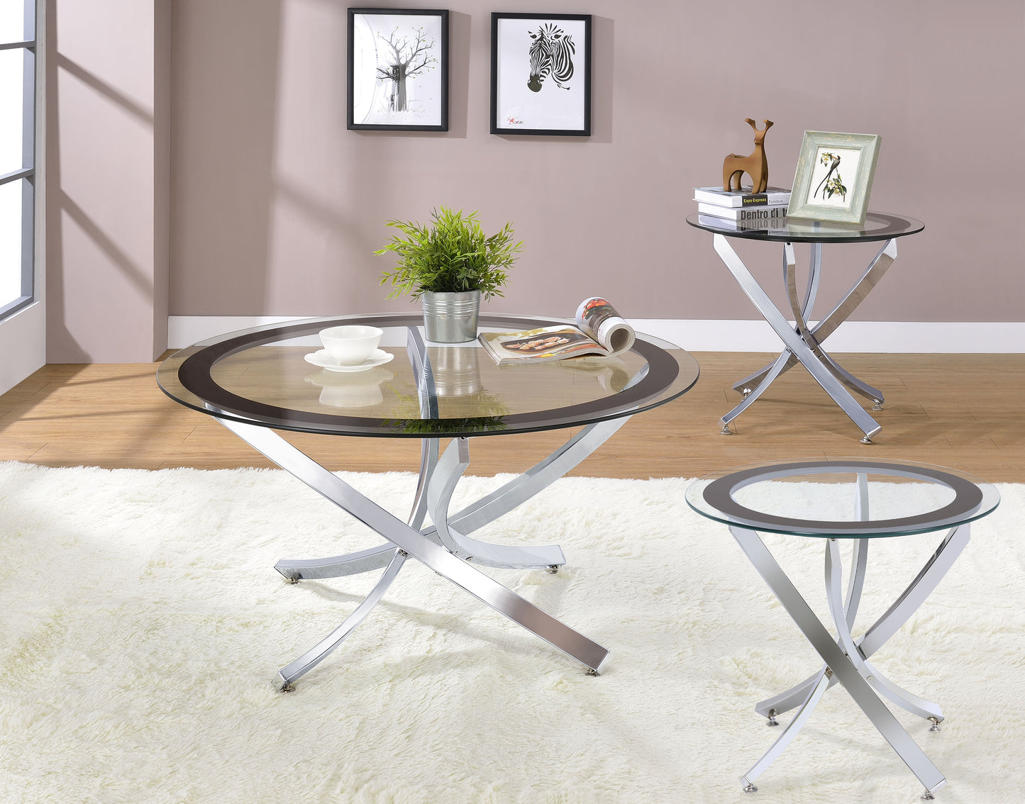 Brooke 3-piece Round Coffee and End Table Set Chrome