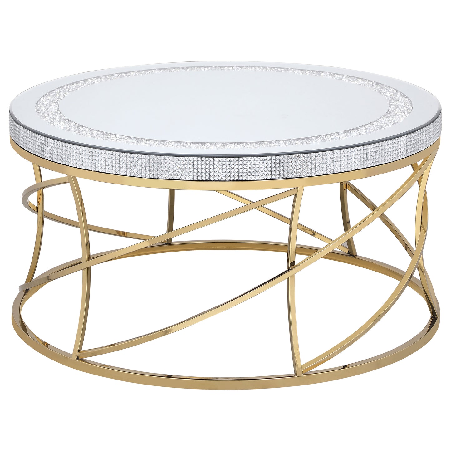 Elise 3-piece Round Mirror Top Coffee and End Table Set Gold