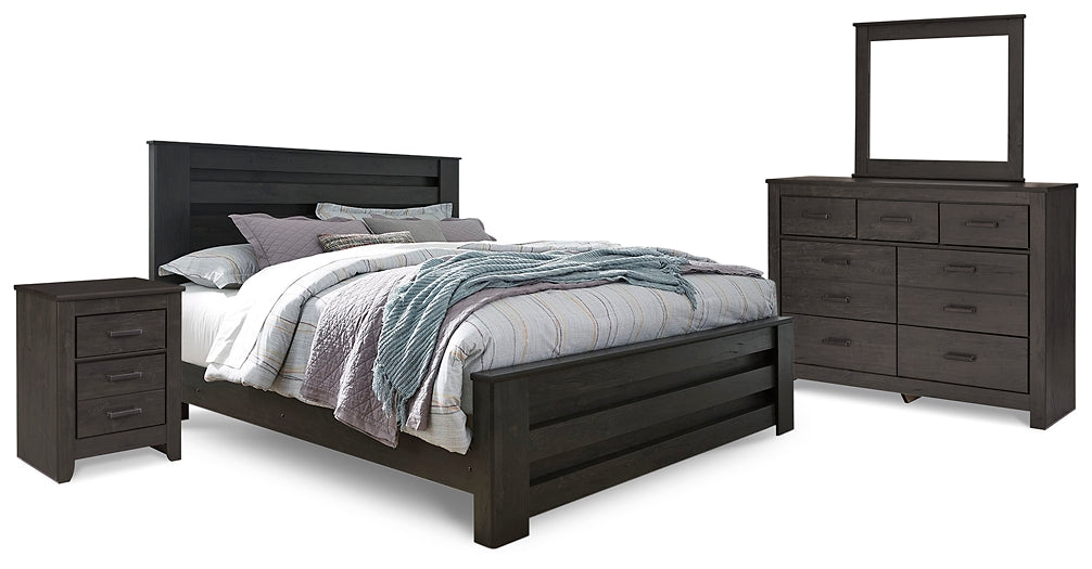 Brinxton King Panel Bed with Mirrored Dresser and Nightstand