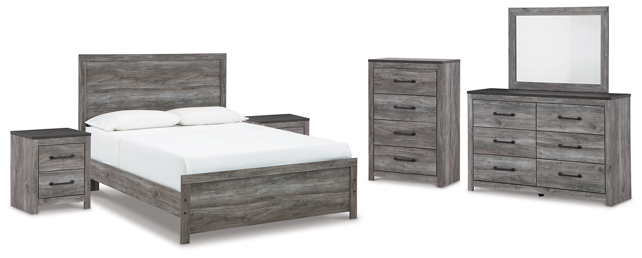 Bronyan Queen Panel Bed with Mirrored Dresser and 2 Nightstands