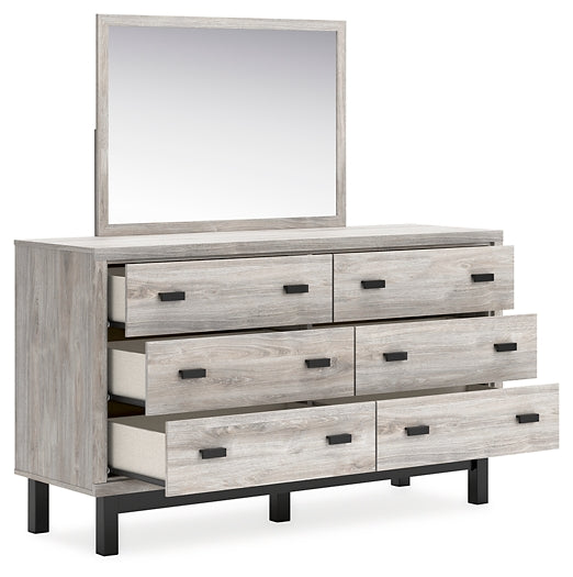 Vessalli Queen Panel Headboard with Mirrored Dresser, Chest and 2 Nightstands