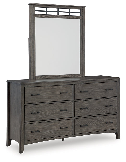 Montillan California King Panel Bed with Mirrored Dresser and Nightstand