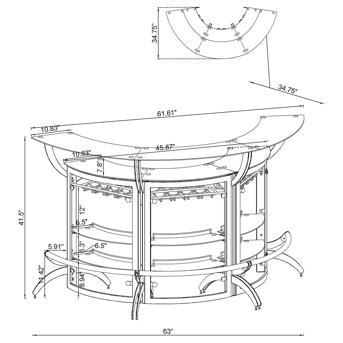 Dallas 3-piece Curved Freestanding Home Bar Cabinet Black