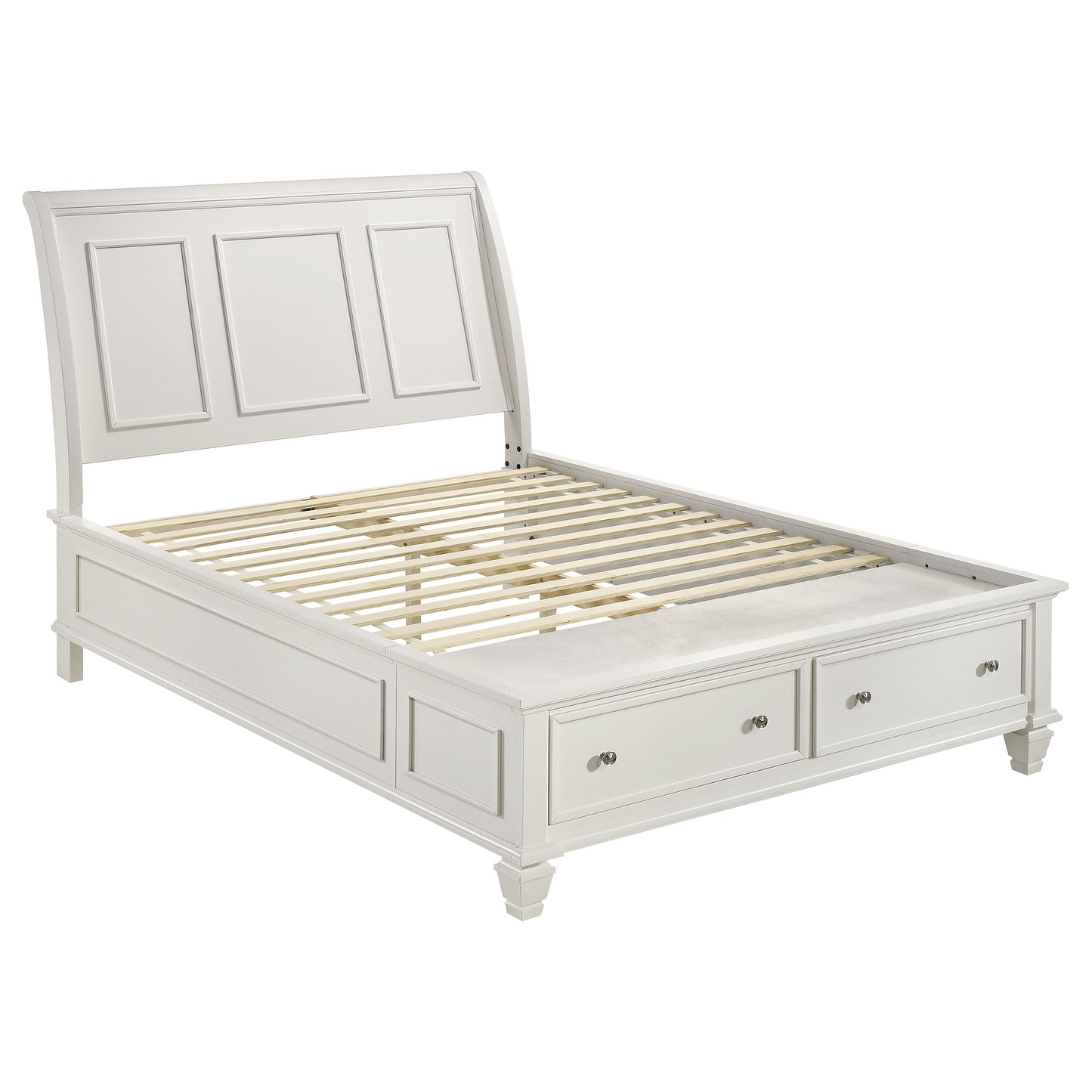 Sandy Beach Wood Queen Storage Panel Bed Cream White