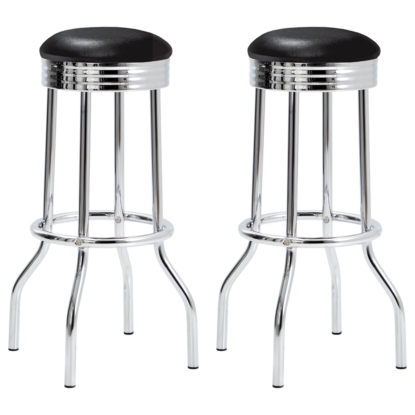 Retro Upholstered Metal Swivel Bar Stool Black (Set of 2)