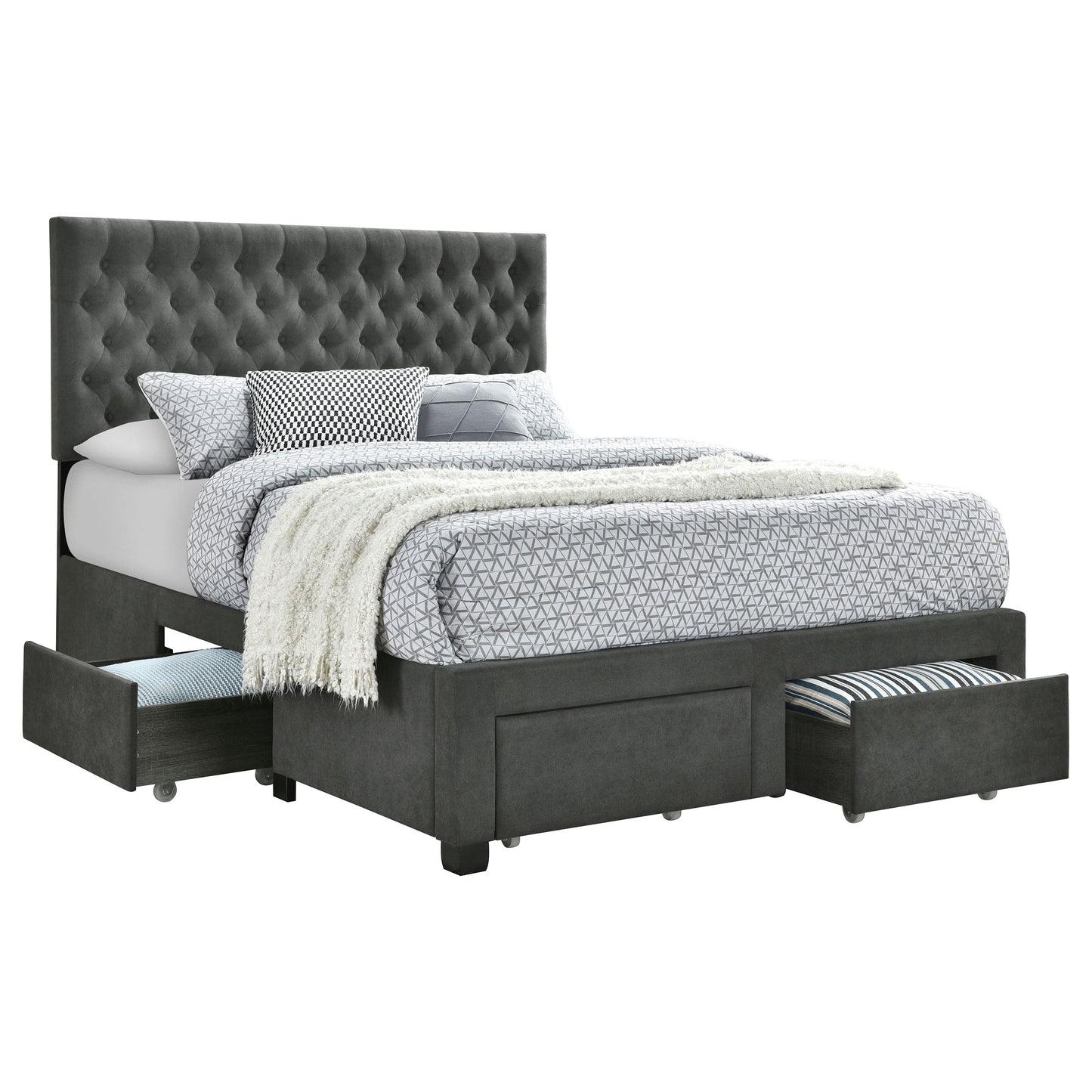 Soledad Upholstered Queen Storage Panel Bed Grey