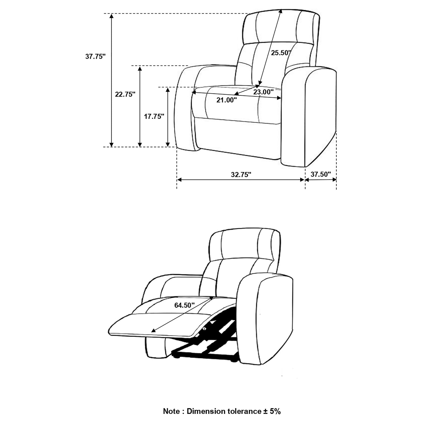 Cyrus Upholstered Track Arm Recliner Black