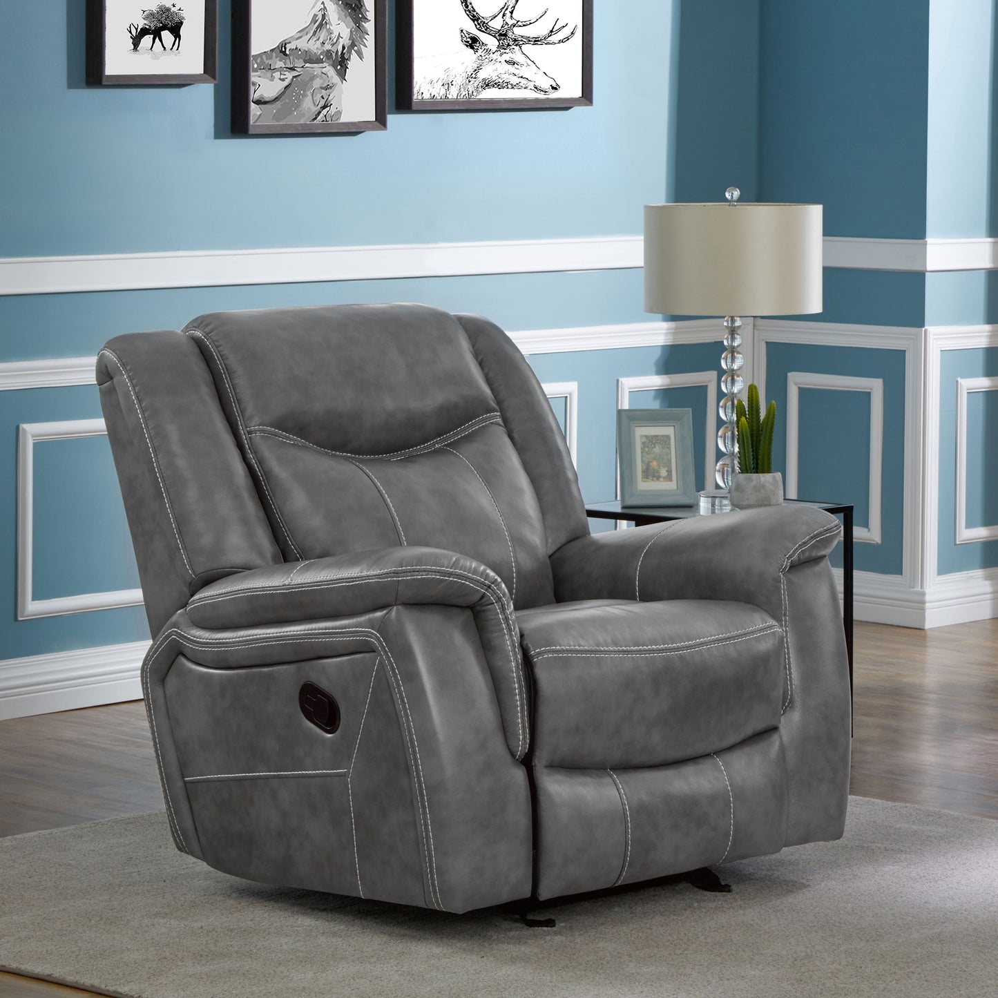 Conrad Upholstered Padded Arm Glider Recliner Grey