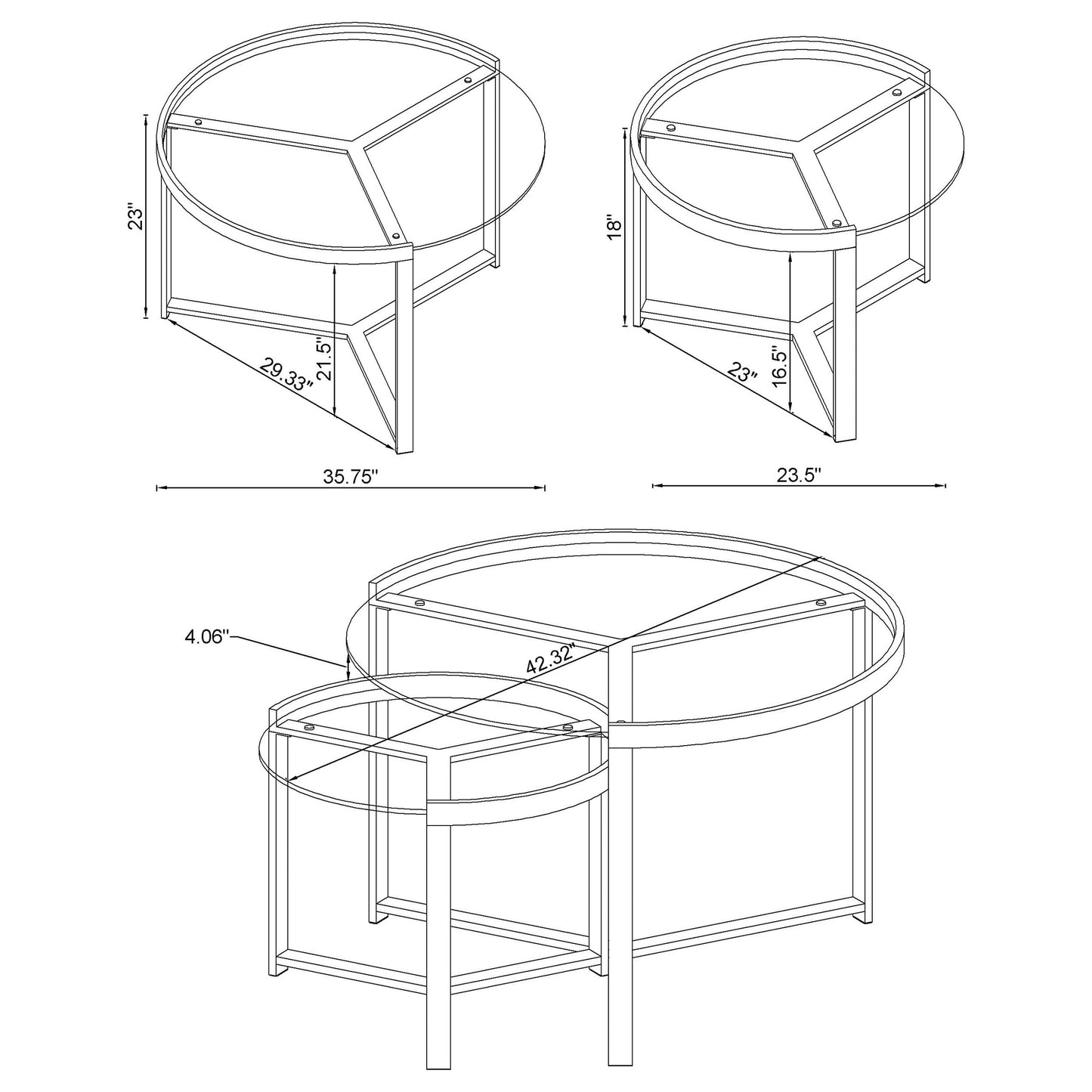 Delia 2-Piece Round Glass Top Nesting Coffee Table Chrome