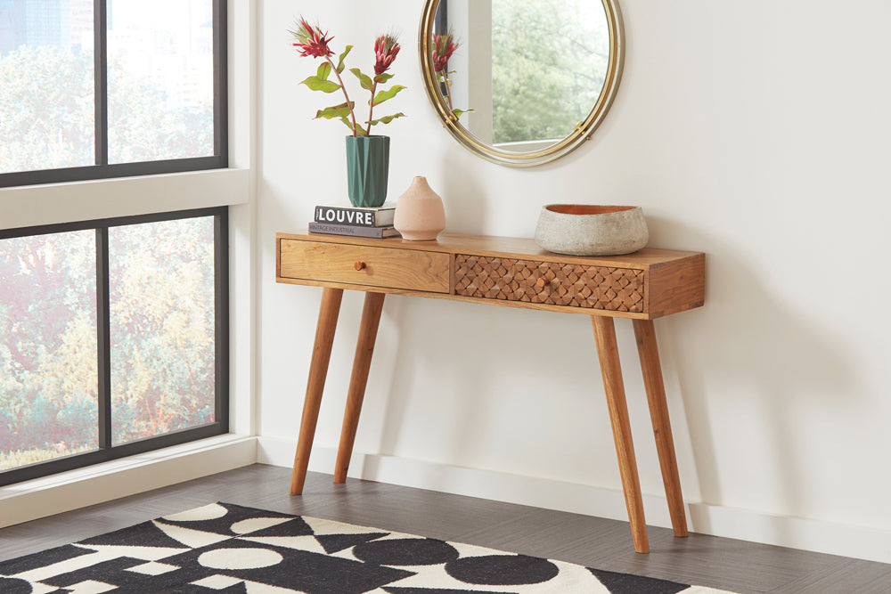 Lotus 2-drawer Wood Entryway Console Table Natural Brown